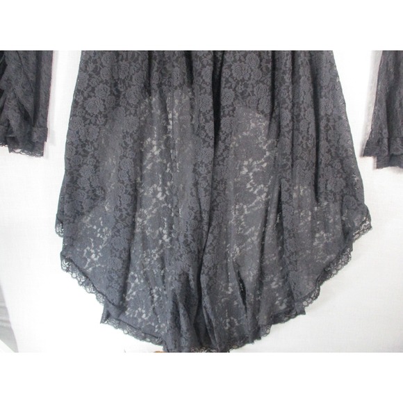 Gothic Black Lace High Low Dress Bell Sleeve Victorian Steampunk Dress Top - Picture 14 of 16